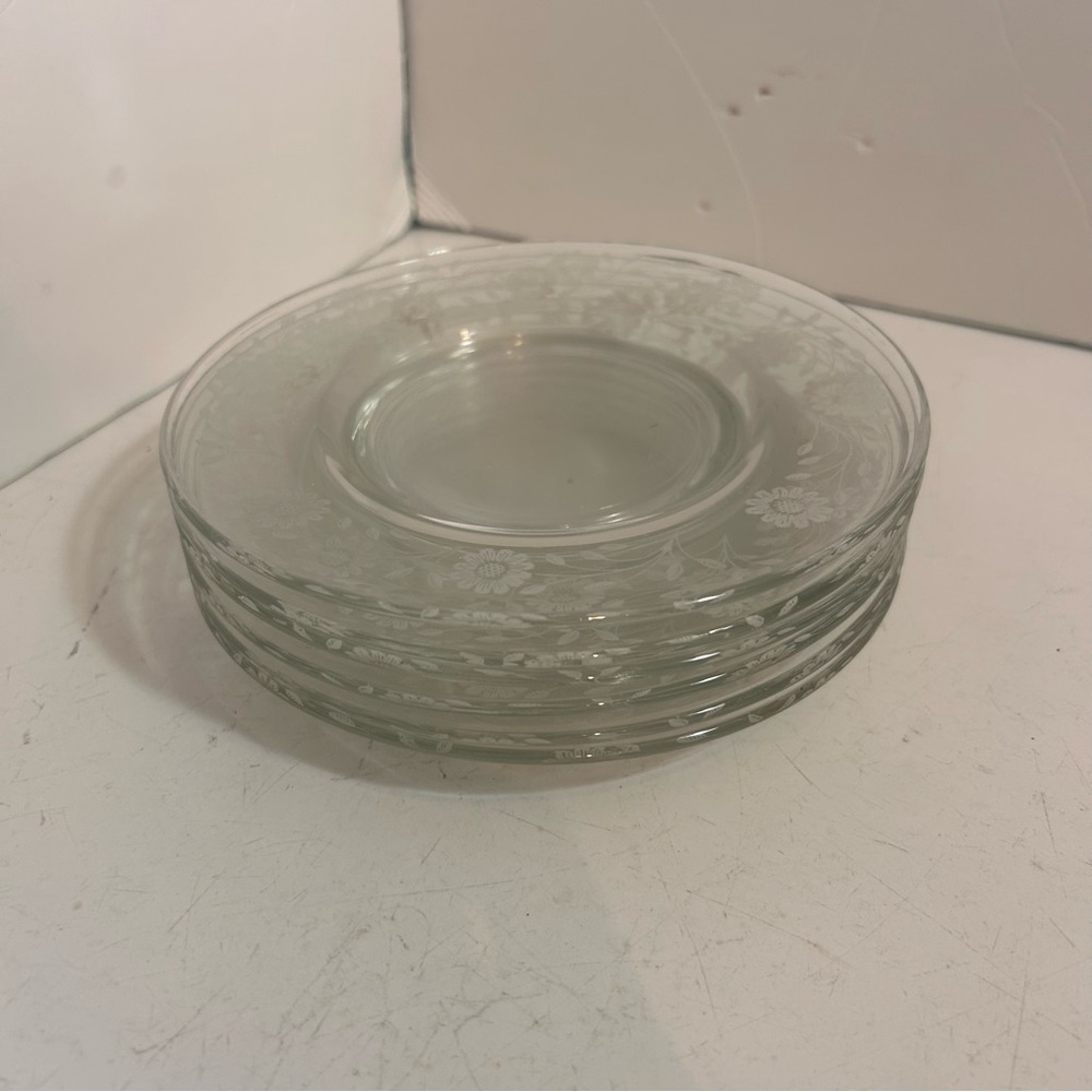 Vintage Fostoria Willowmere set of six etched glass floral small plates